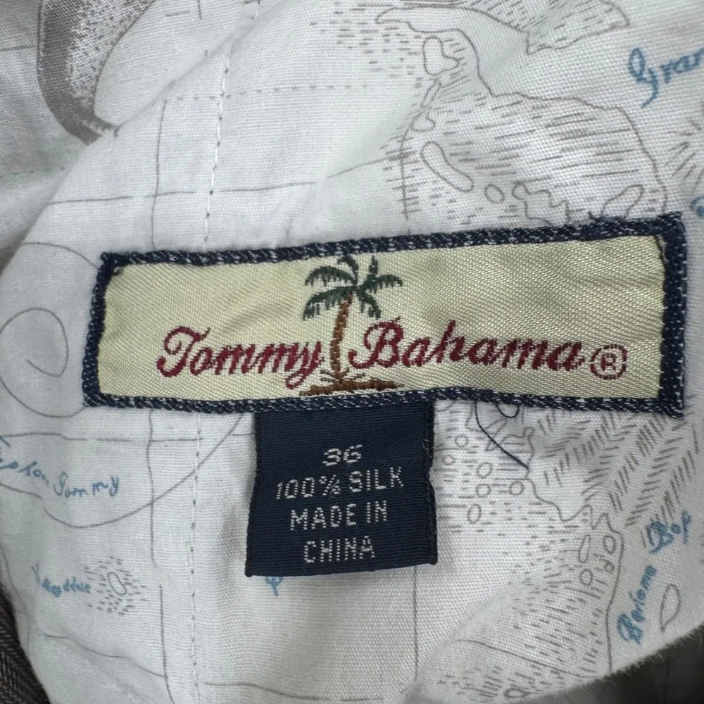 Tommy Bahama Mens 36 Brown Herringbone 100% Silk Pleated Cuffed Dress Pants